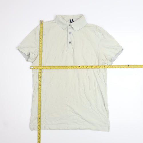 PROF JOMO Men's Ivory Cotton Elastane Short Sleeve Polo Shirt Medium