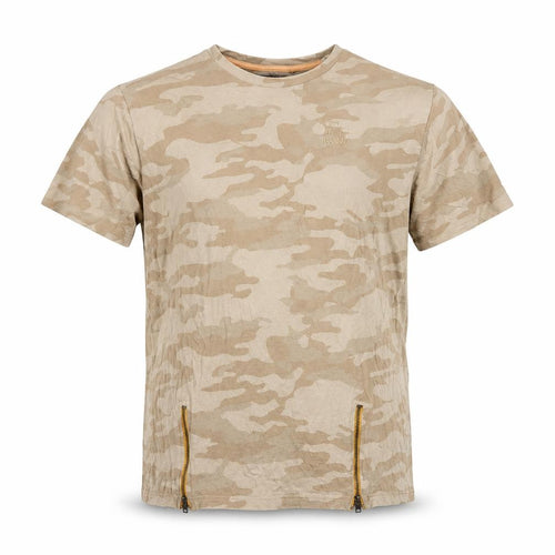 Brave Soul Men's Beige Camouflage Cotton T-Shirt Size L with Zip Accents