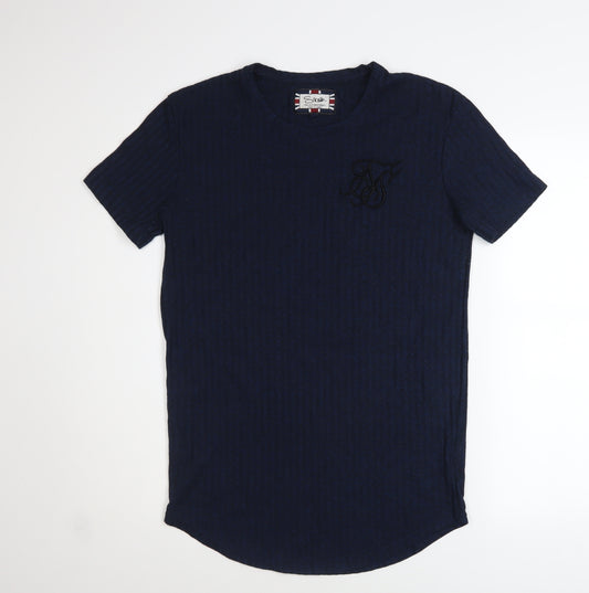 SikSilk Men Blue Slim Fit Crew Neck Short Sleeve T-Shirt M