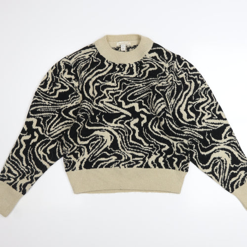 Topshop Women’s Black Beige Crew Neck Pullover Jumper Size S