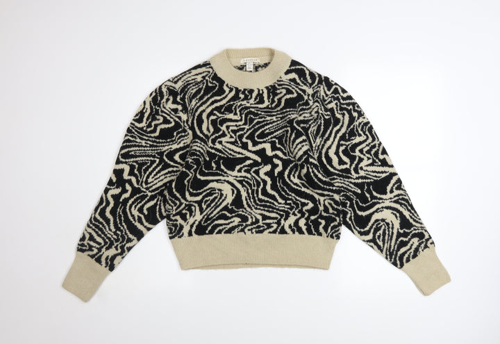 Topshop Women’s Black Beige Crew Neck Pullover Jumper Size S