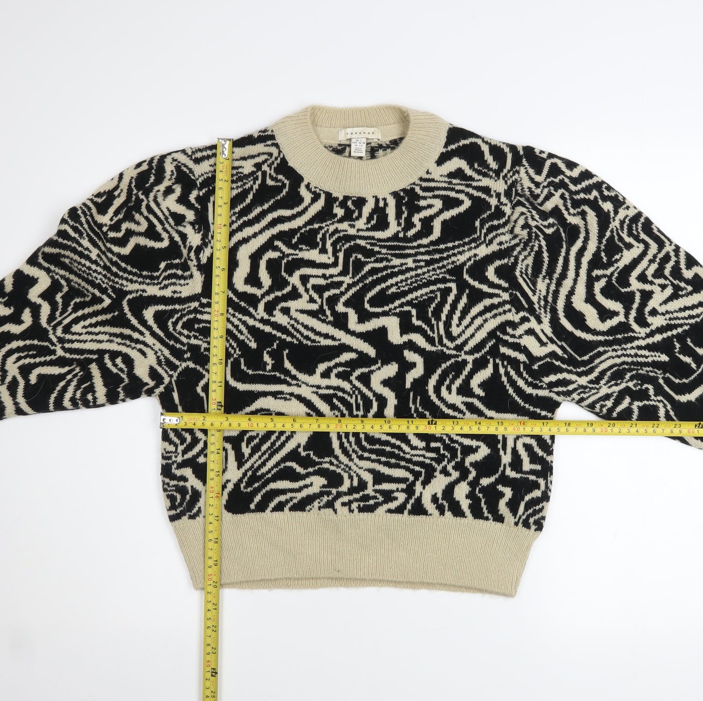 Topshop Women’s Black Beige Crew Neck Pullover Jumper Size S