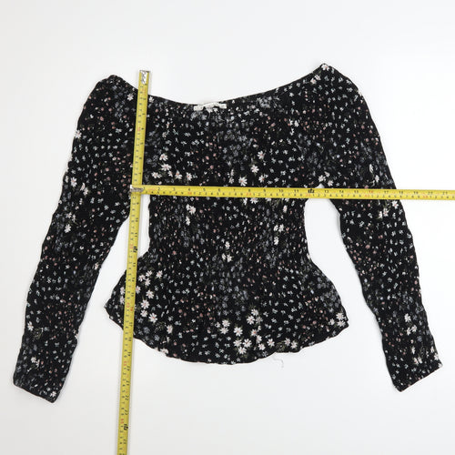 Hippie Rose Womens Black Floral Off Shoulder Boho Blouse Size S