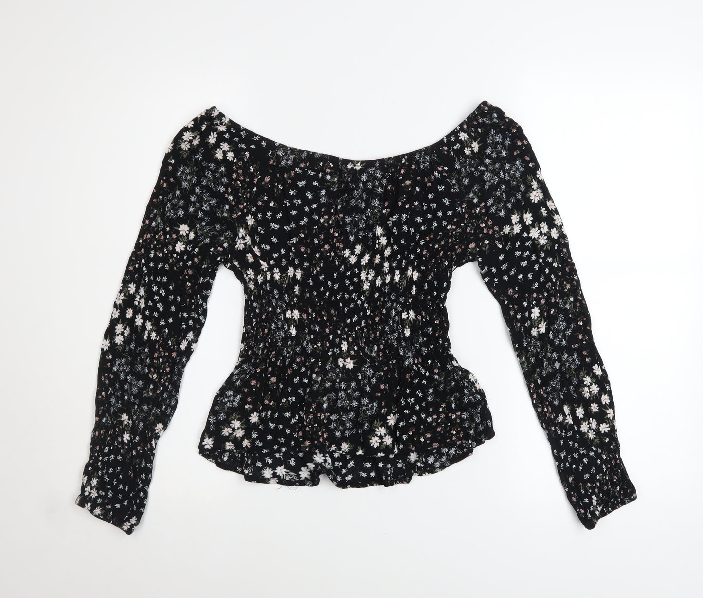 Hippie Rose Womens Black Floral Off Shoulder Boho Blouse Size S