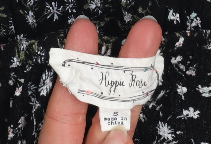 Hippie Rose Womens Black Floral Off Shoulder Boho Blouse Size S