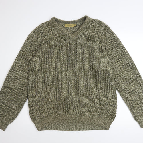 P.G. Field Men's Green Chunky-Knit V-Neck Pullover Jumper Size M