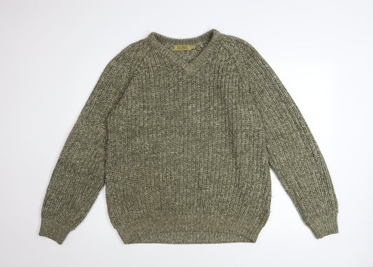 P.G. Field Men's Green Chunky-Knit V-Neck Pullover Jumper Size M