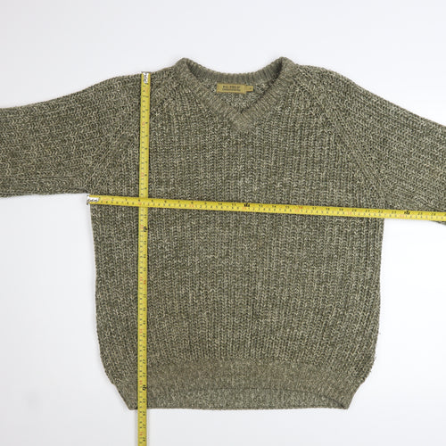 P.G. Field Men's Green Chunky-Knit V-Neck Pullover Jumper Size M