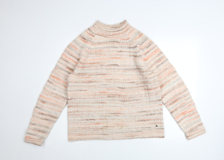 Fat Face Women's Beige Chunky Knit High Neck Jumper Size 10