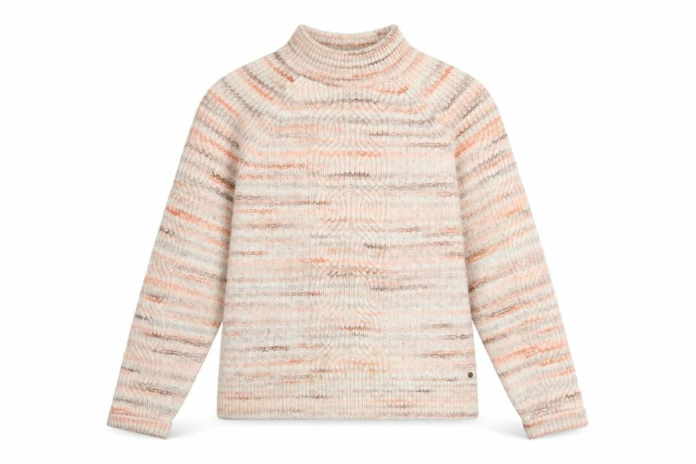 Front view of FatFace Women's Beige Chunky Knit High Neck Jumper, size 10