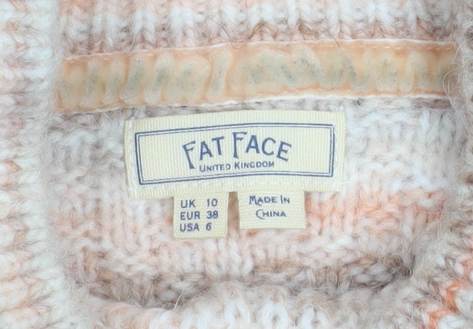 Fat Face Women's Beige Chunky Knit High Neck Jumper Size 10