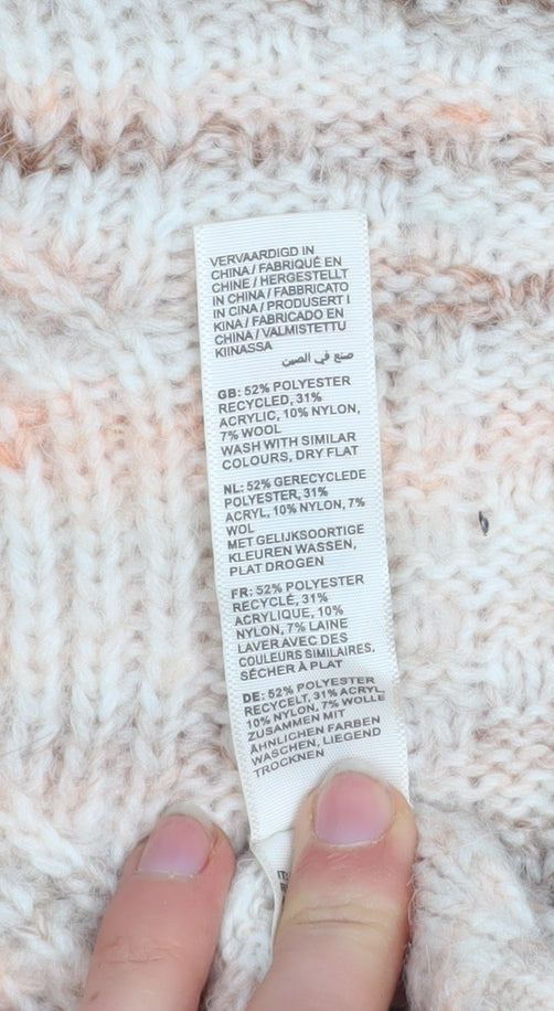 Fat Face Women's Beige Chunky Knit High Neck Jumper Size 10