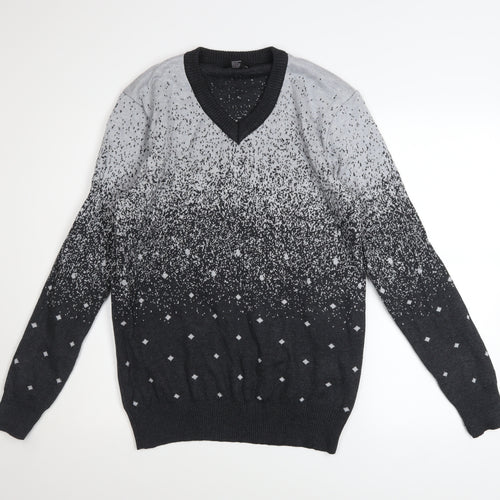 Selection Men's Grey V-Neck Pullover Acrylic Knit Sweatshirt Size S