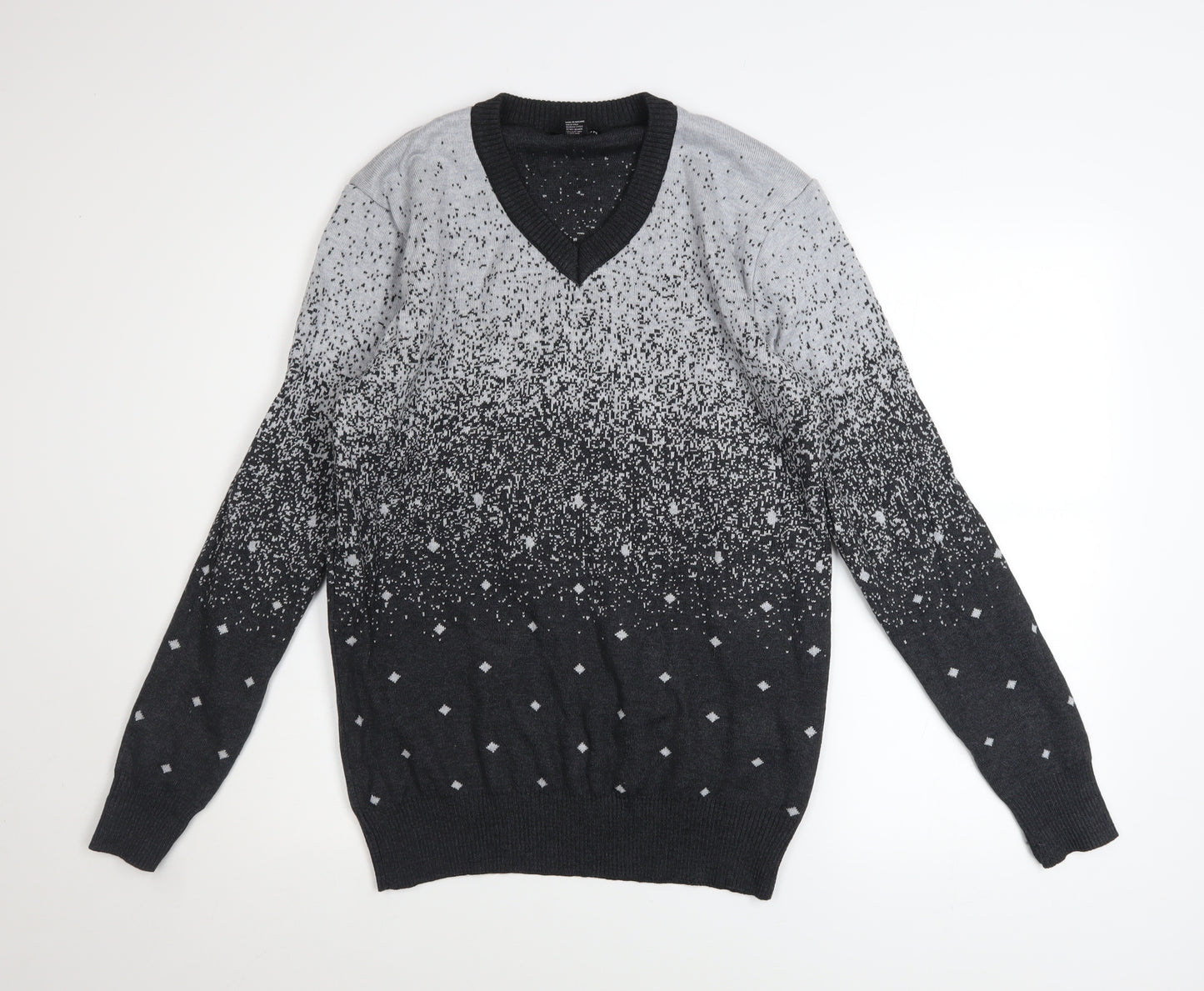 Selection Men's Grey V-Neck Pullover Acrylic Knit Sweatshirt Size S
