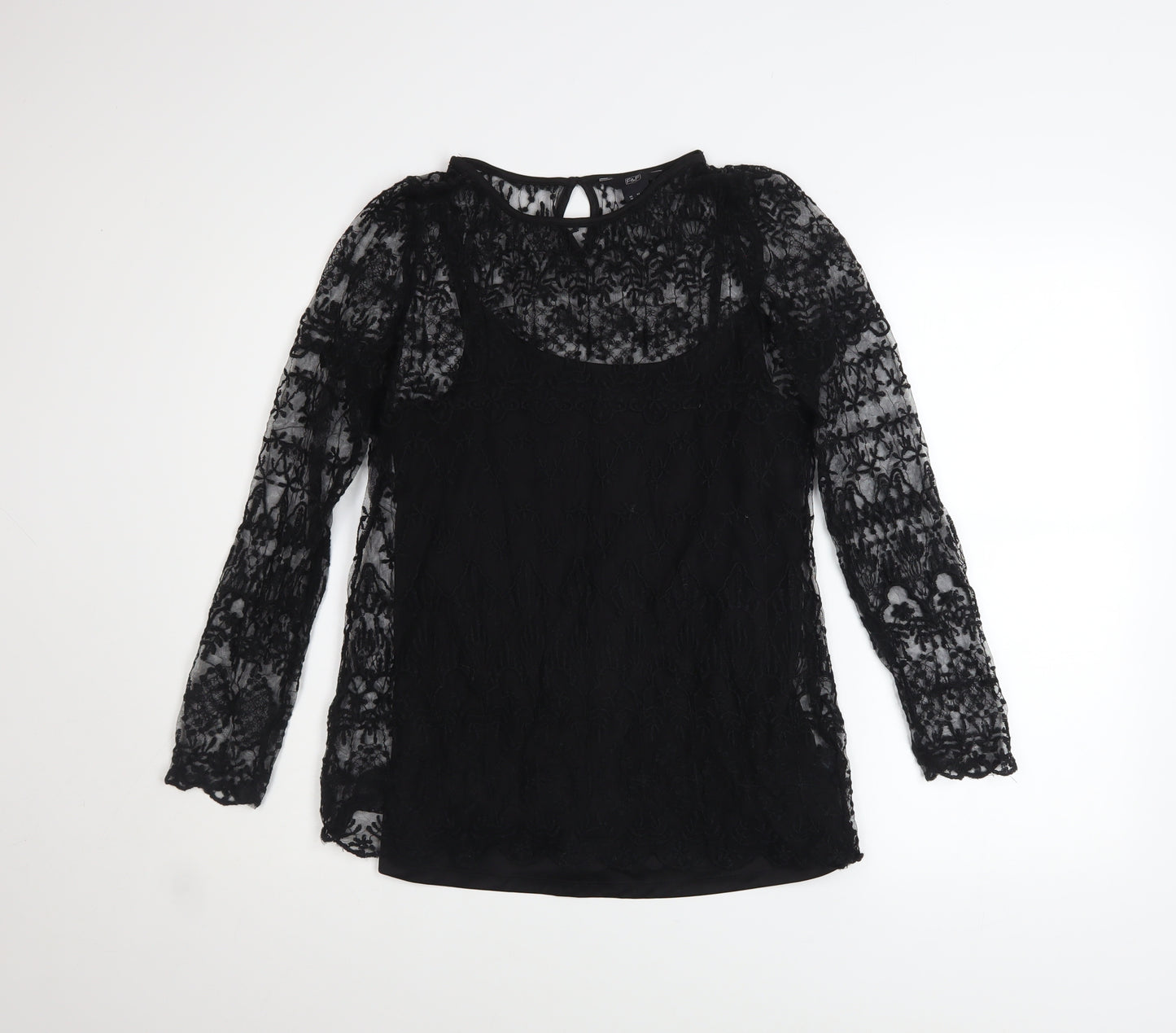 F&F Women's Black Lace Long Sleeve Blouse UK 10 Classic Style