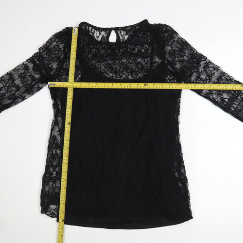 F&F Women's Black Lace Long Sleeve Blouse UK 10 Classic Style