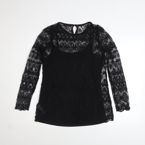 F&F Women's Black Lace Long Sleeve Blouse UK 10 Classic Style