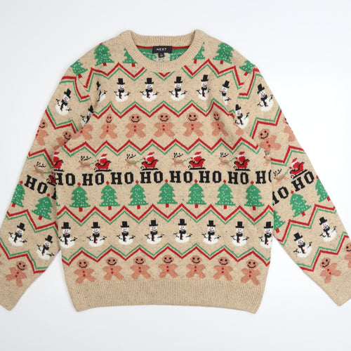 Next Men's Beige Christmas Fair Isle Jumper L Regular Fit