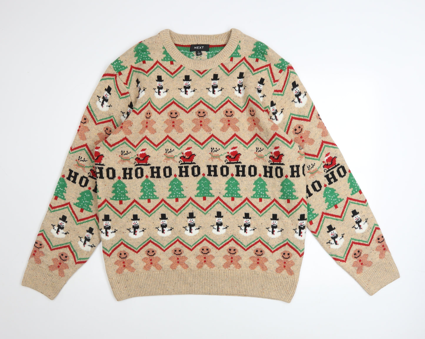Next Men's Beige Christmas Fair Isle Jumper L Regular Fit