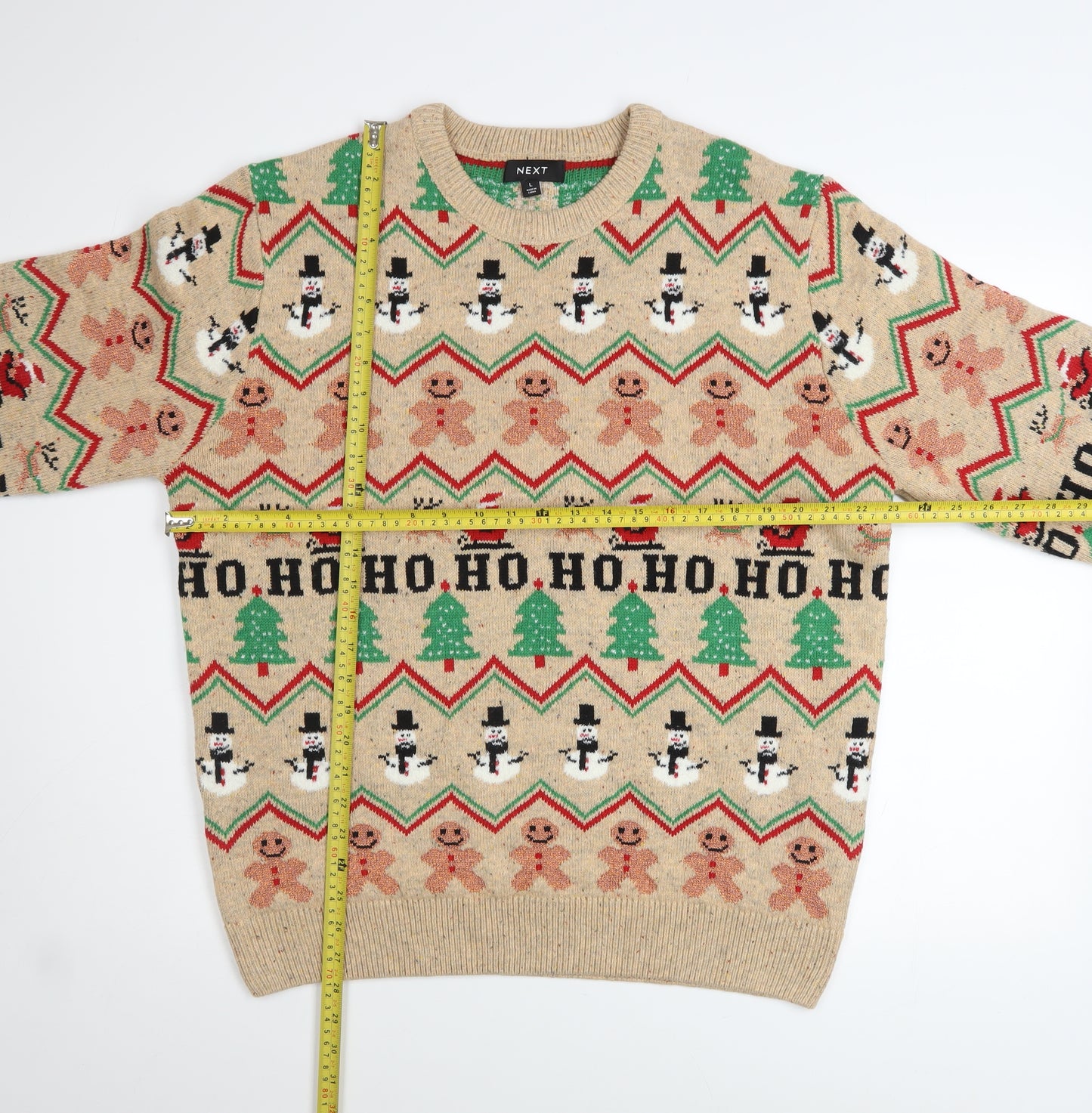 Next Men's Beige Christmas Fair Isle Jumper L Regular Fit