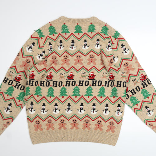 Next Men's Beige Christmas Fair Isle Jumper L Regular Fit