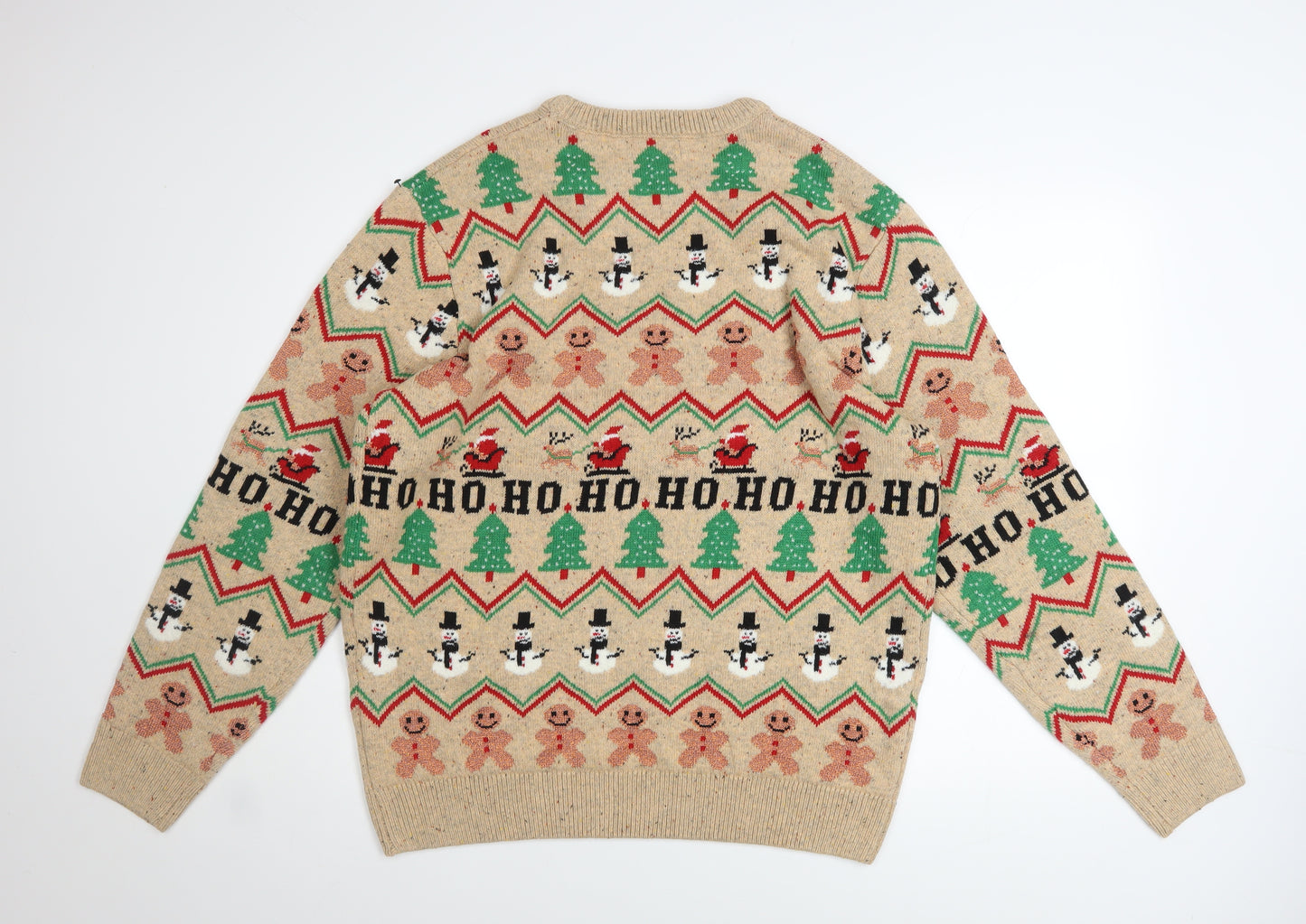 Next Men's Beige Christmas Fair Isle Jumper L Regular Fit
