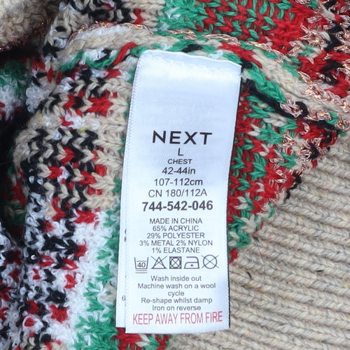 Next Men's Beige Christmas Fair Isle Jumper L Regular Fit