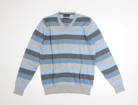 Marks and Spencer Autograph Men’s Blue Stripe V-Neck Cotton Cashmere Jumper L