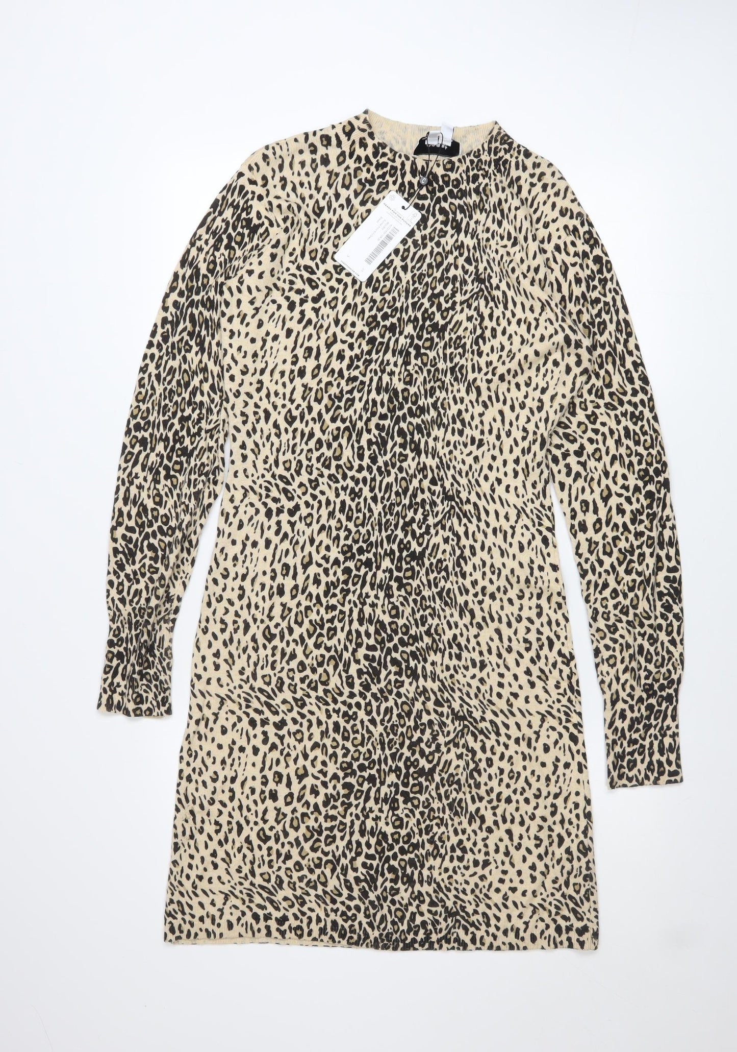 Coast Women Beige Animal Print Long Sleeve Shift Dress Size S