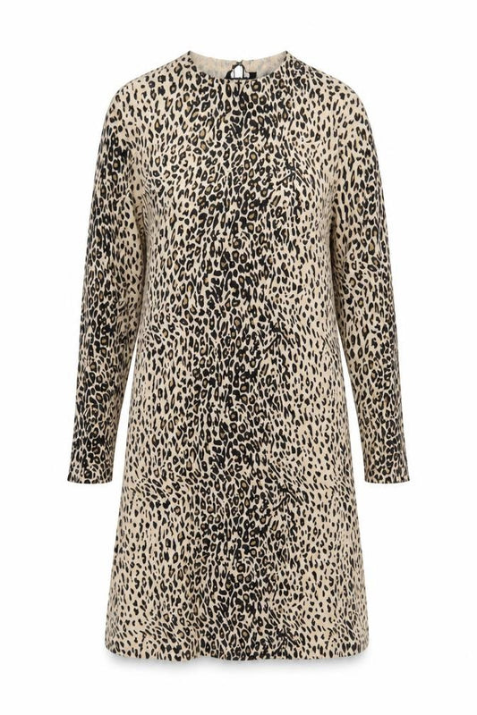 Front view of Coast Women Beige Animal Print Long Sleeve Shift Dress, size S