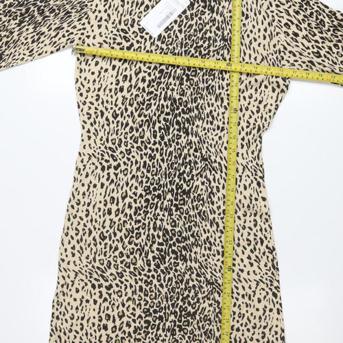 Coast Women Beige Animal Print Long Sleeve Shift Dress Size S