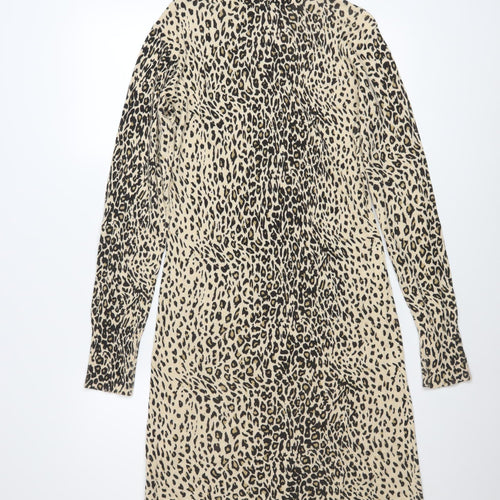 Coast Women Beige Animal Print Long Sleeve Shift Dress Size S