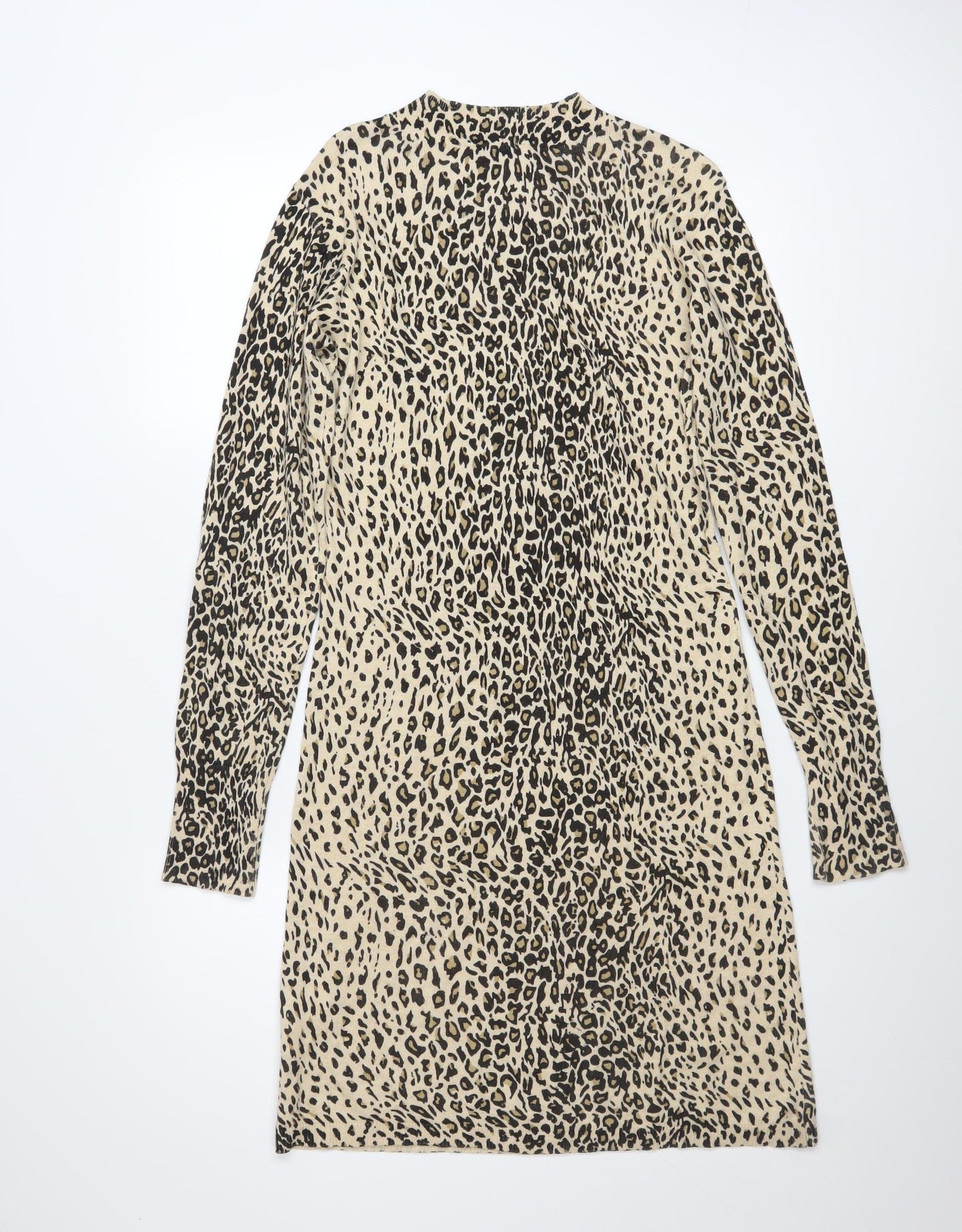 Coast Women Beige Animal Print Long Sleeve Shift Dress Size S