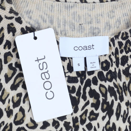 Coast Women Beige Animal Print Long Sleeve Shift Dress Size S