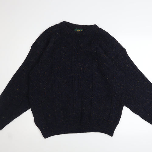 Greenwoods Men's Blue Cable-Knit Wool Blend Pullover Jumper M