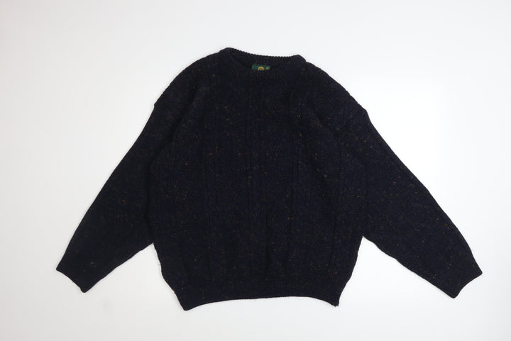 Greenwoods Men's Blue Cable-Knit Wool Blend Pullover Jumper M