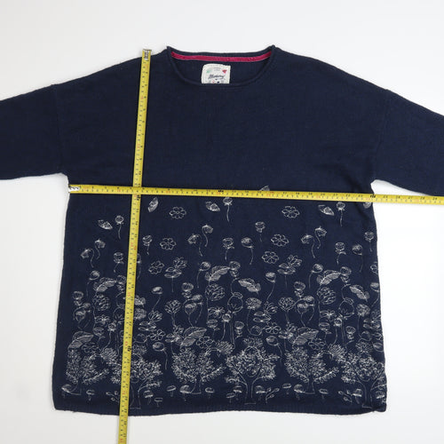 Mantaray Women’s Blue Floral Embroidered Cotton Wool Jumper Size L