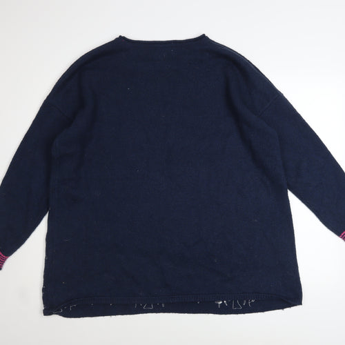 Mantaray Women’s Blue Floral Embroidered Cotton Wool Jumper Size L