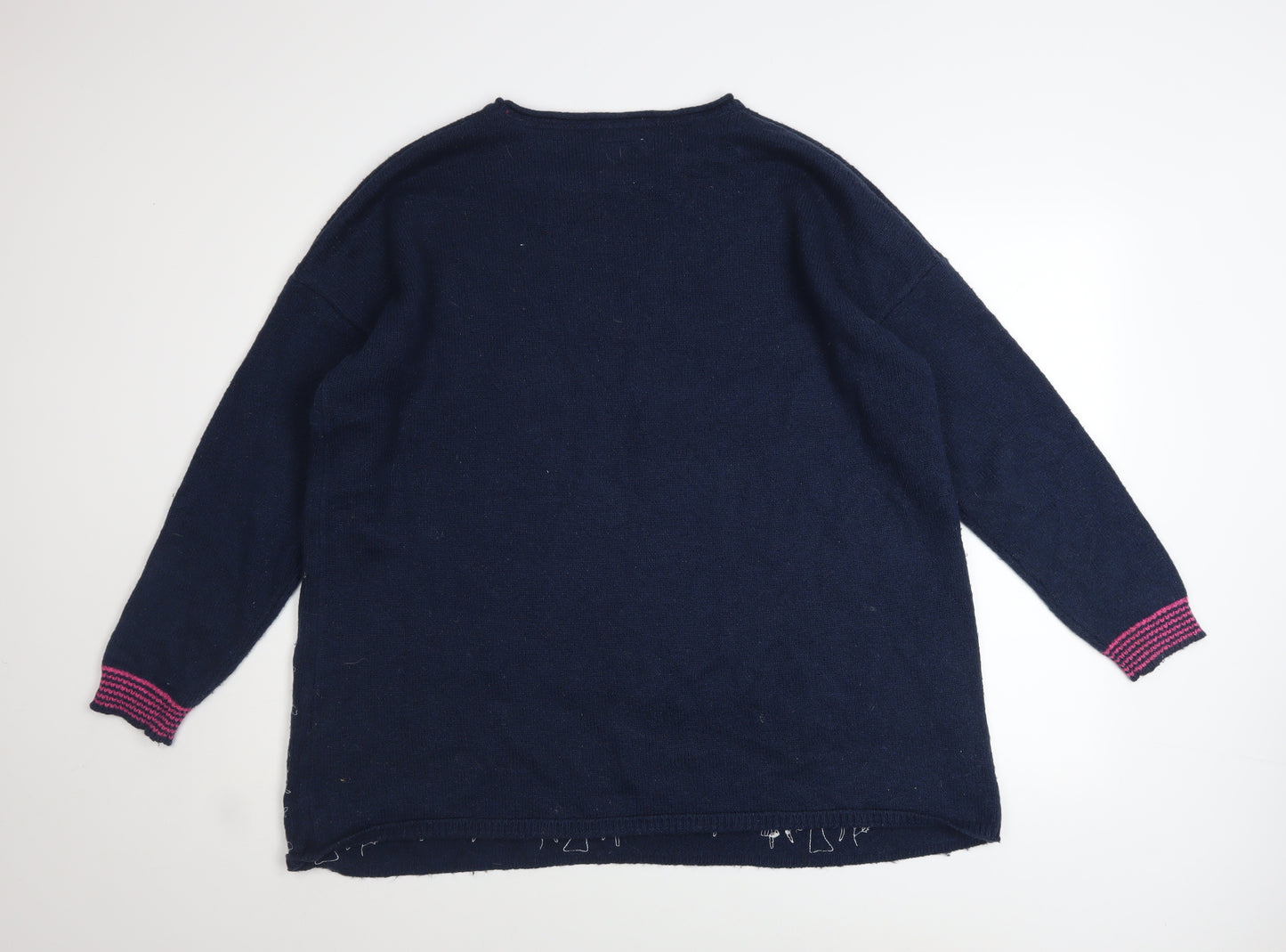 Mantaray Women’s Blue Floral Embroidered Cotton Wool Jumper Size L