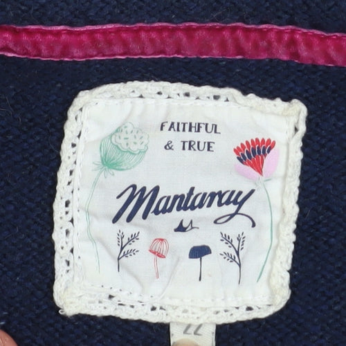 Mantaray Women’s Blue Floral Embroidered Cotton Wool Jumper Size L