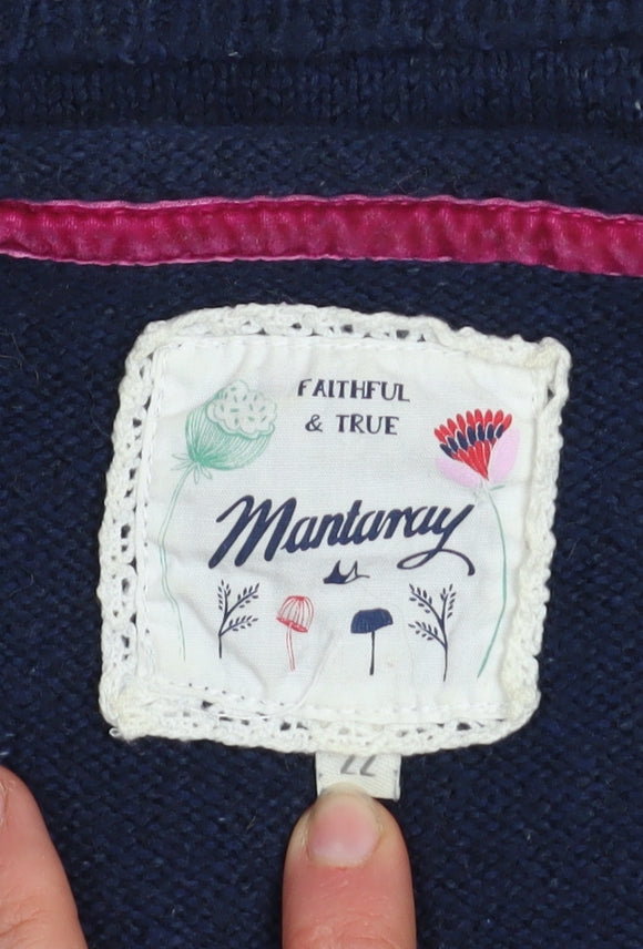 Mantaray Women’s Blue Floral Embroidered Cotton Wool Jumper Size L