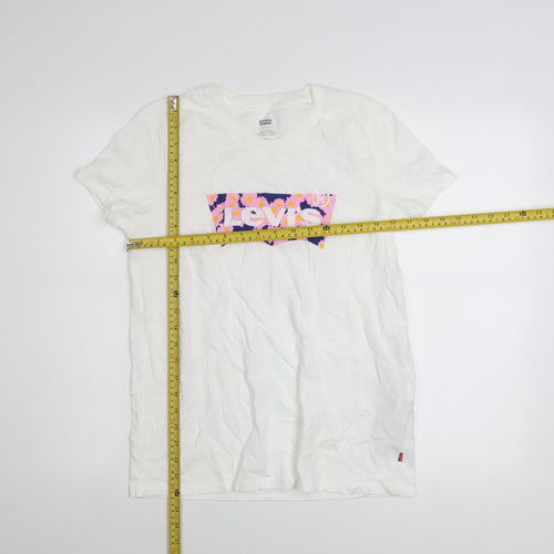 Levi's Women's White Floral Logo T-Shirt Size S Cotton Short Sleeve