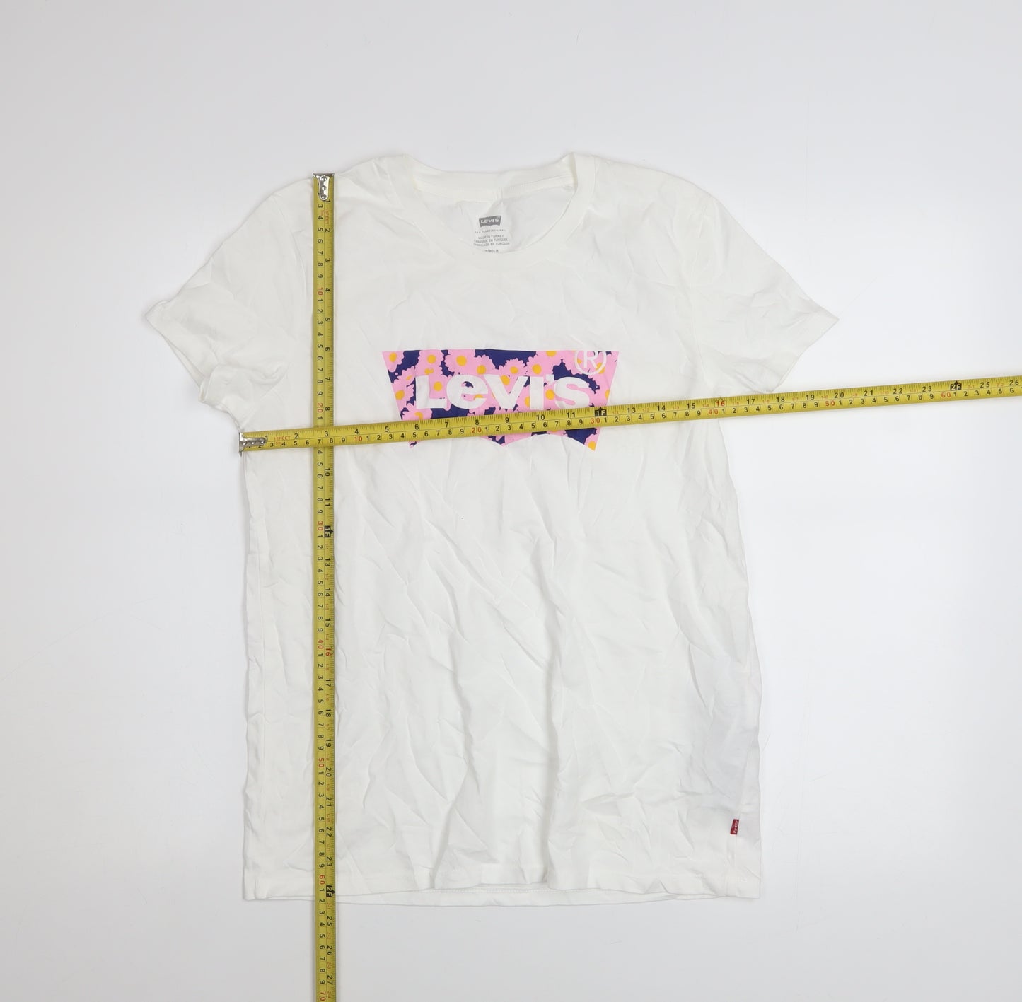 Levi's Women's White Floral Logo T-Shirt Size S Cotton Short Sleeve