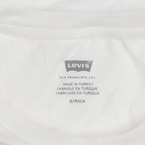Levi's Women's White Floral Logo T-Shirt Size S Cotton Short Sleeve
