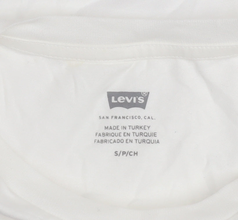Levi's Women's White Floral Logo T-Shirt Size S Cotton Short Sleeve