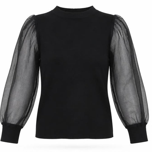 Flawless Rose Women's Black High Neck Puff Sleeve Tunic Blouse Size S