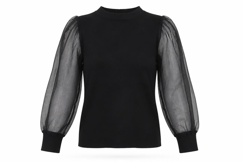 Flawless Rose Women's Black High Neck Puff Sleeve Tunic Blouse Size S