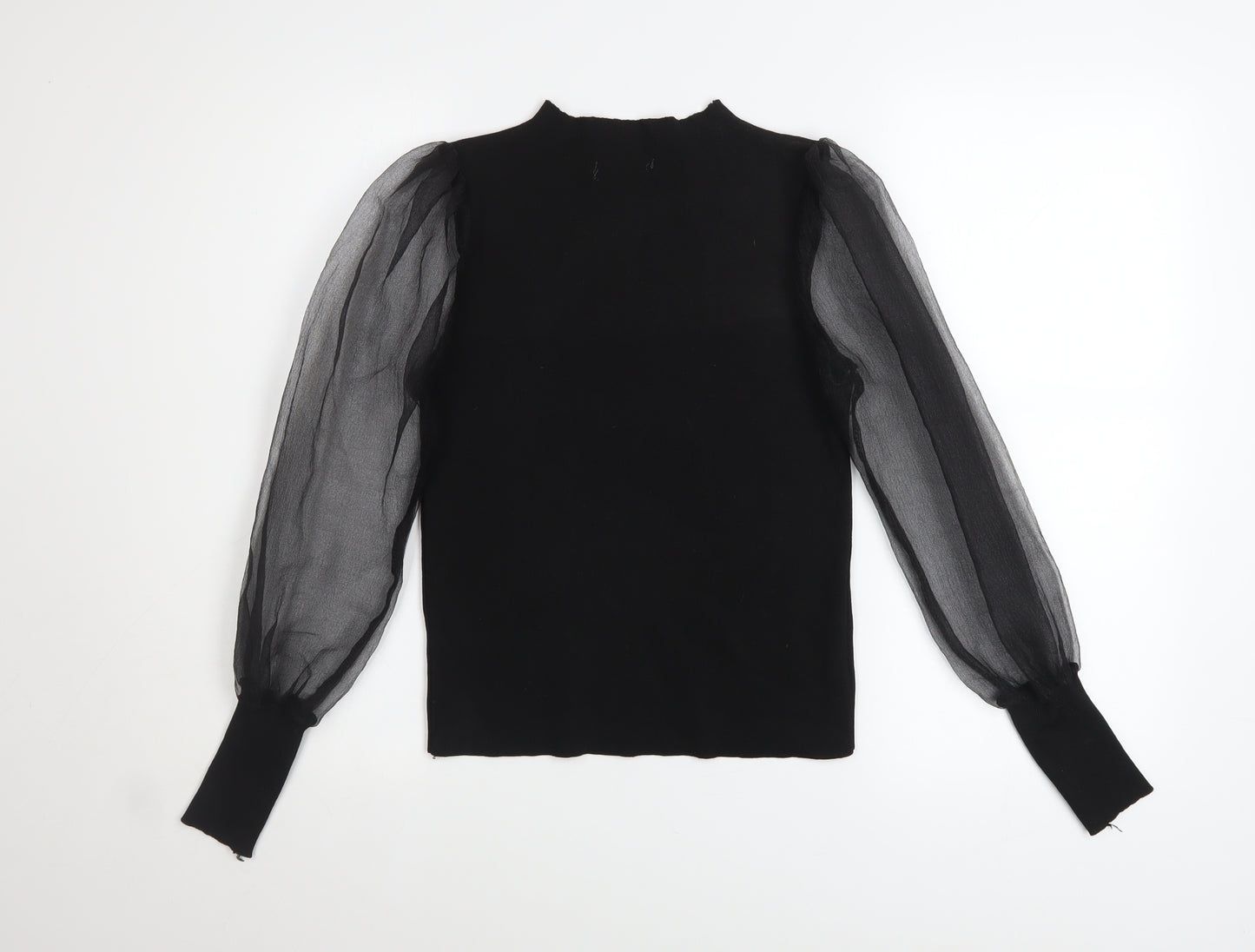 Flawless Rose Women's Black High Neck Puff Sleeve Tunic Blouse Size S