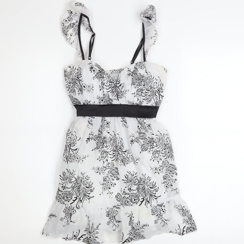 Bay Womens White Floral A-Line Party Dress Size 10