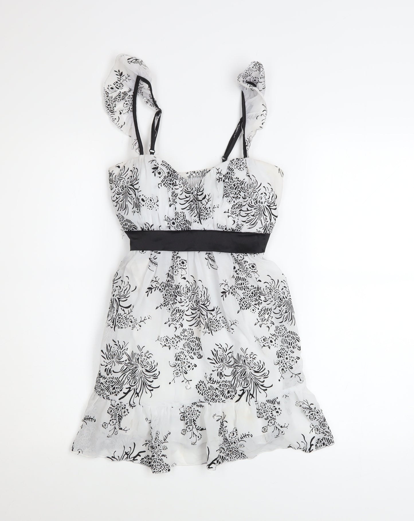 Bay Womens White Floral A-Line Party Dress Size 10